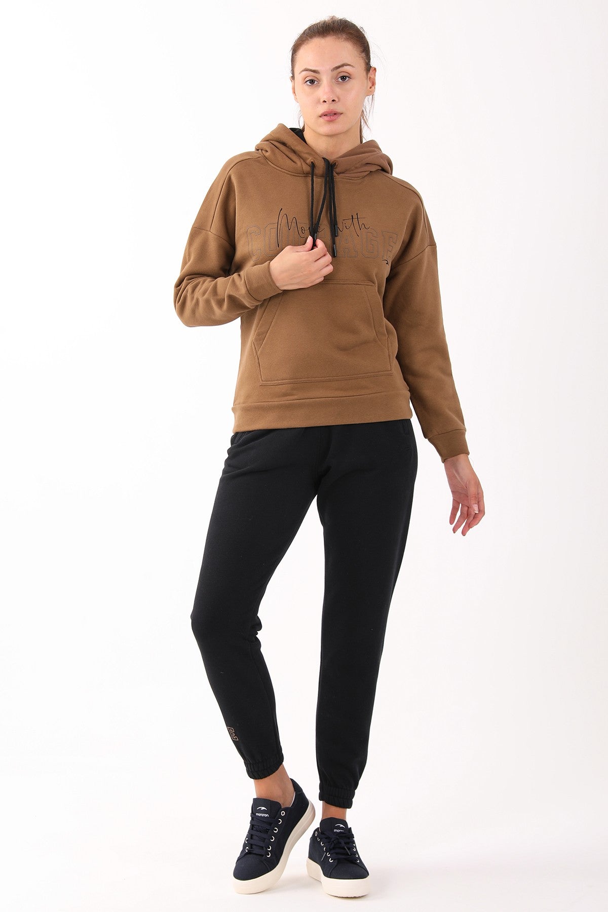 Comfort Kadın Kapüşonlu Kahverengi Sweatshirt