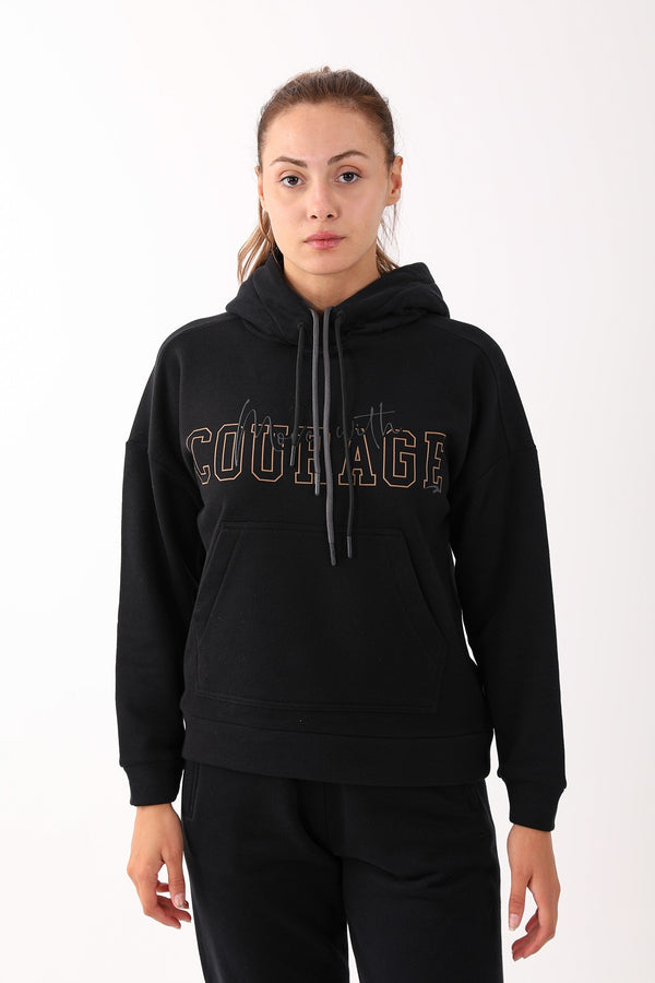 Comfort Kadın Kapüşonlu Siyah Sweatshirt