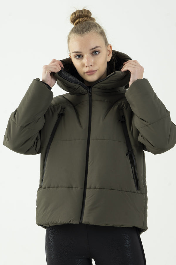 Oversize Kadın Kapüşonlu Haki Mont