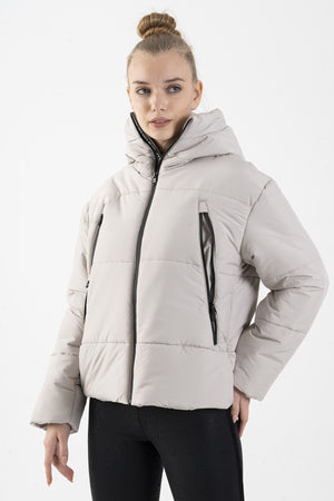 Oversize Kadın Kapüşonlu Taş Mont
