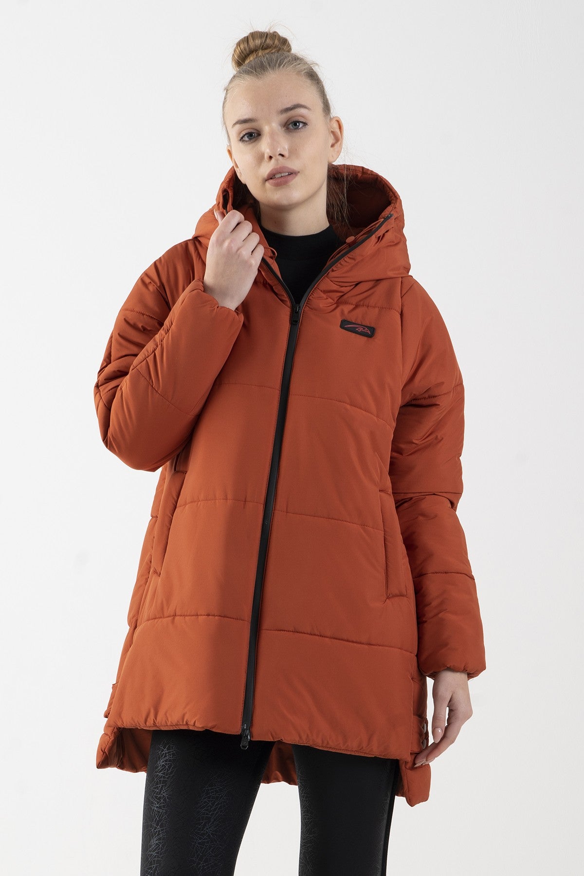 Oversize Kadın Kapüşonlu Kiremit Mont