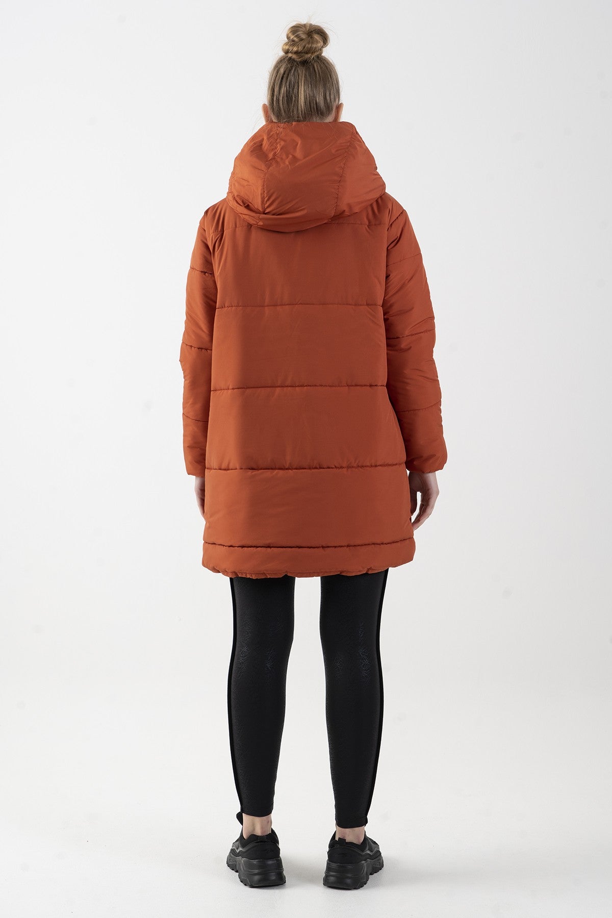 Oversize Kadın Kapüşonlu Kiremit Mont