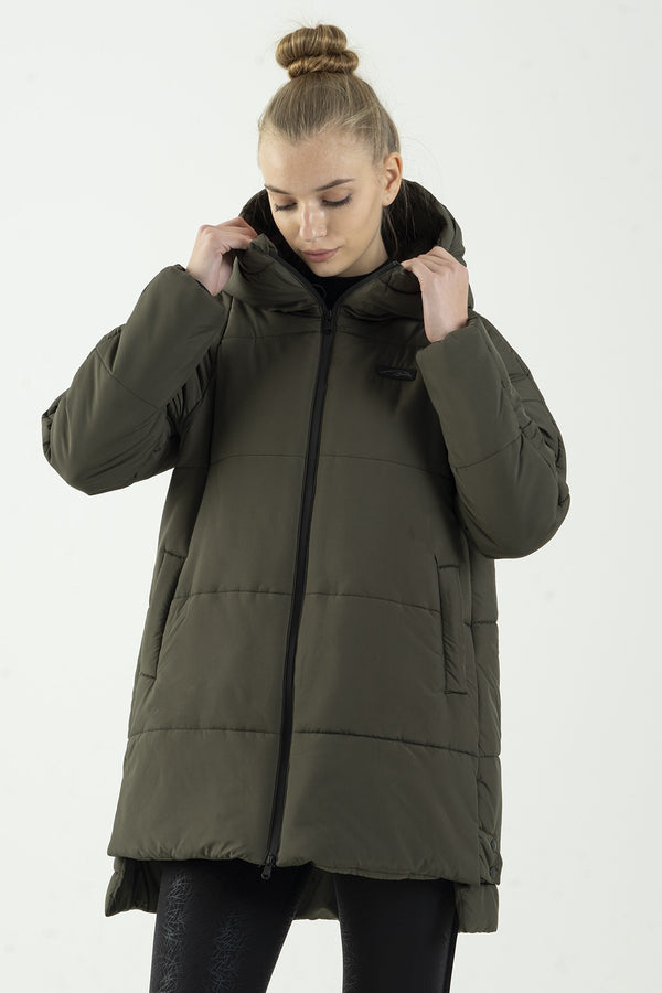 Oversize Kadın Kapüşonlu Haki Mont