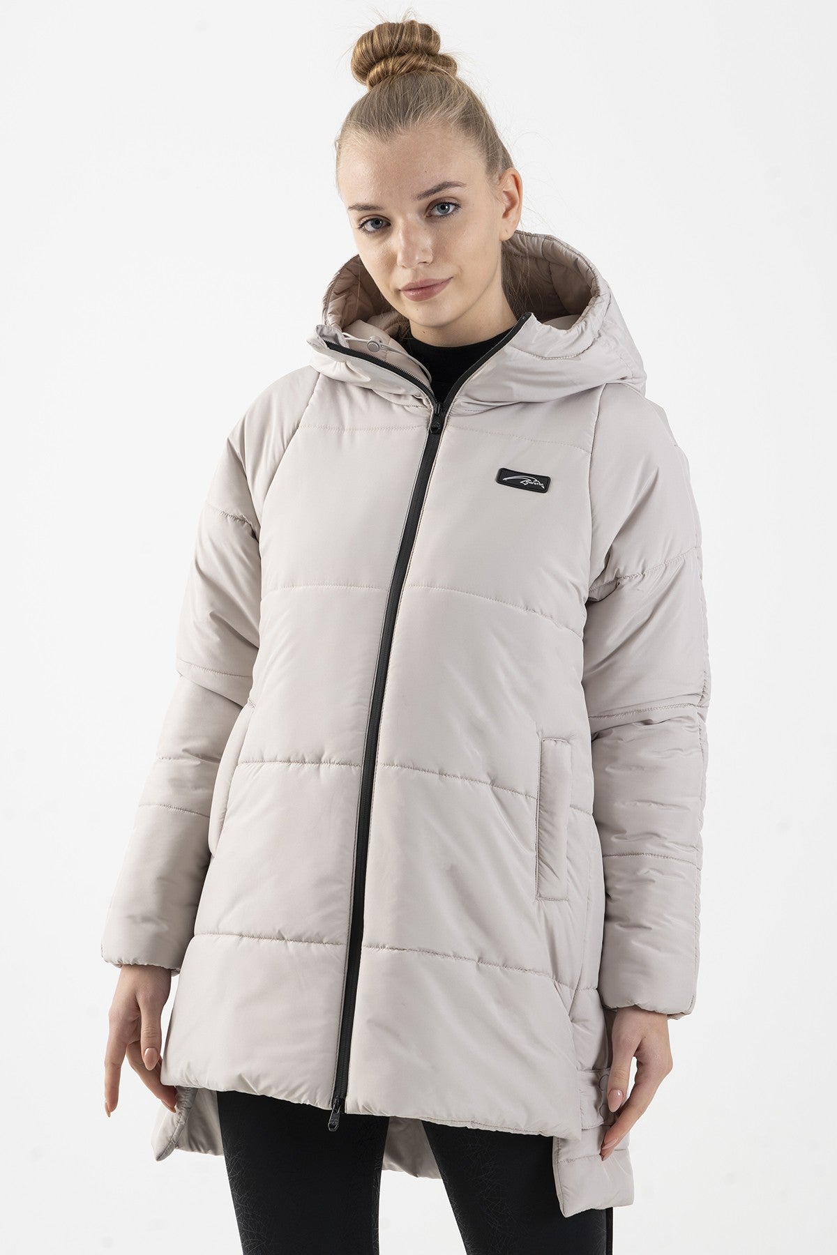 Oversize Kadın Kapüşonlu Taş Mont