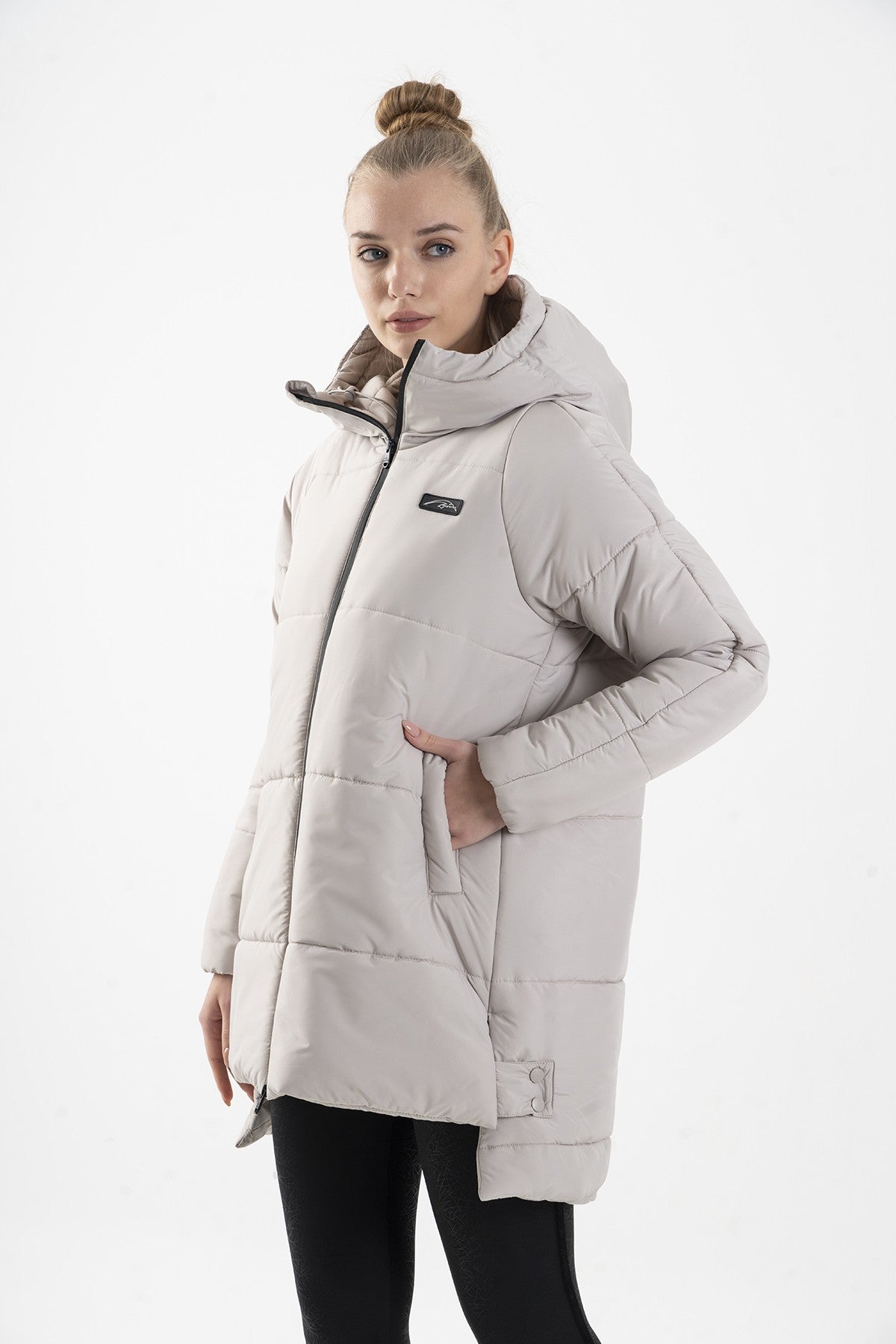 Oversize Kadın Kapüşonlu Taş Mont
