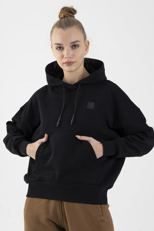 Oversize Kadın Kapüşonlu Siyah Sweatshirt