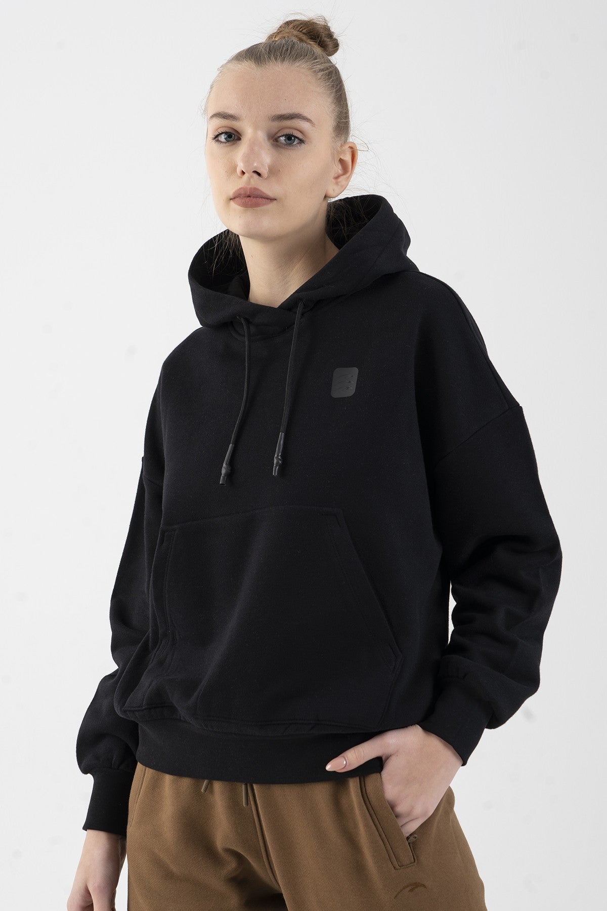 Oversize Kadın Kapüşonlu Siyah Sweatshirt
