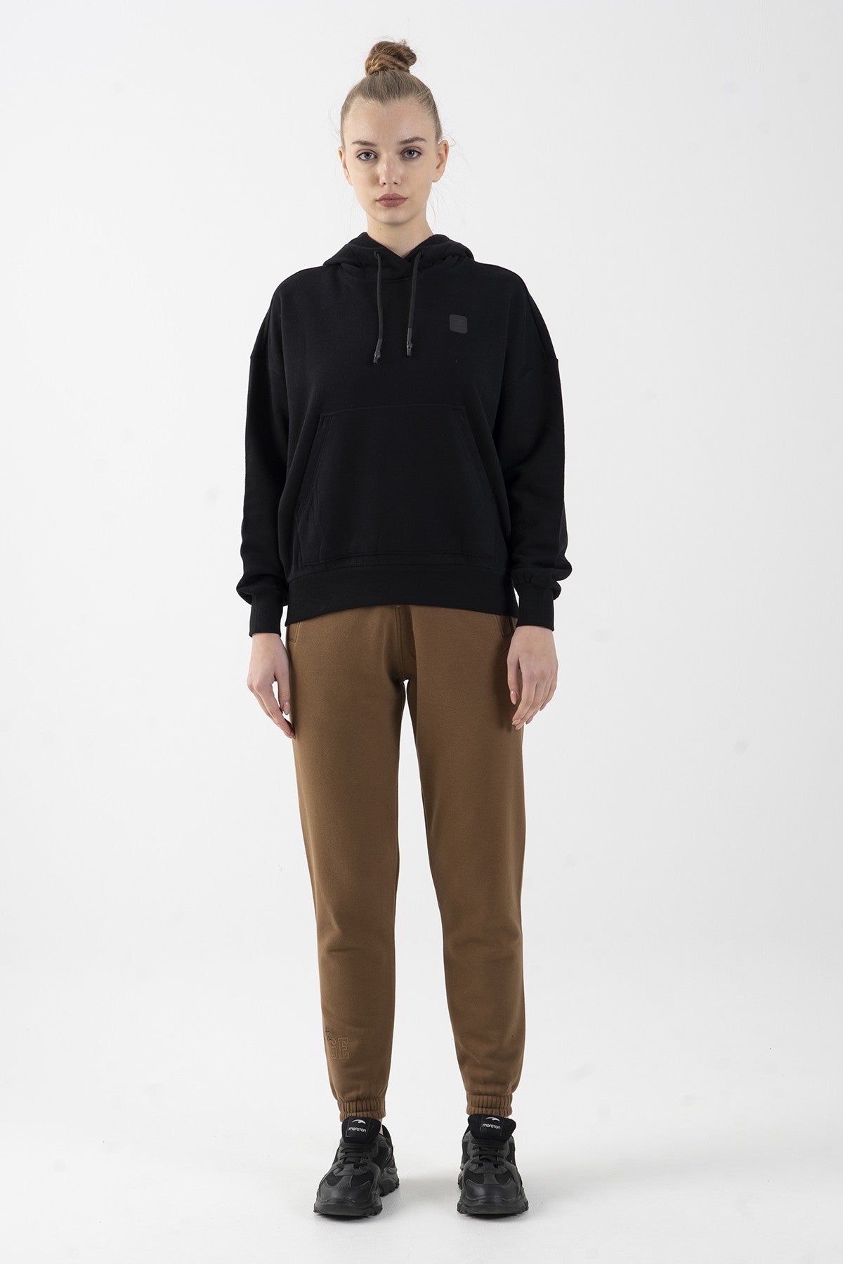 Oversize Kadın Kapüşonlu Siyah Sweatshirt
