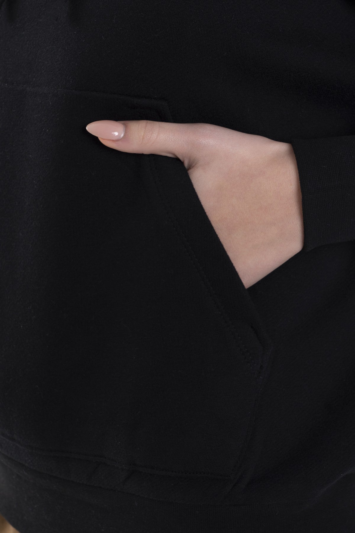 Oversize Kadın Kapüşonlu Siyah Sweatshirt