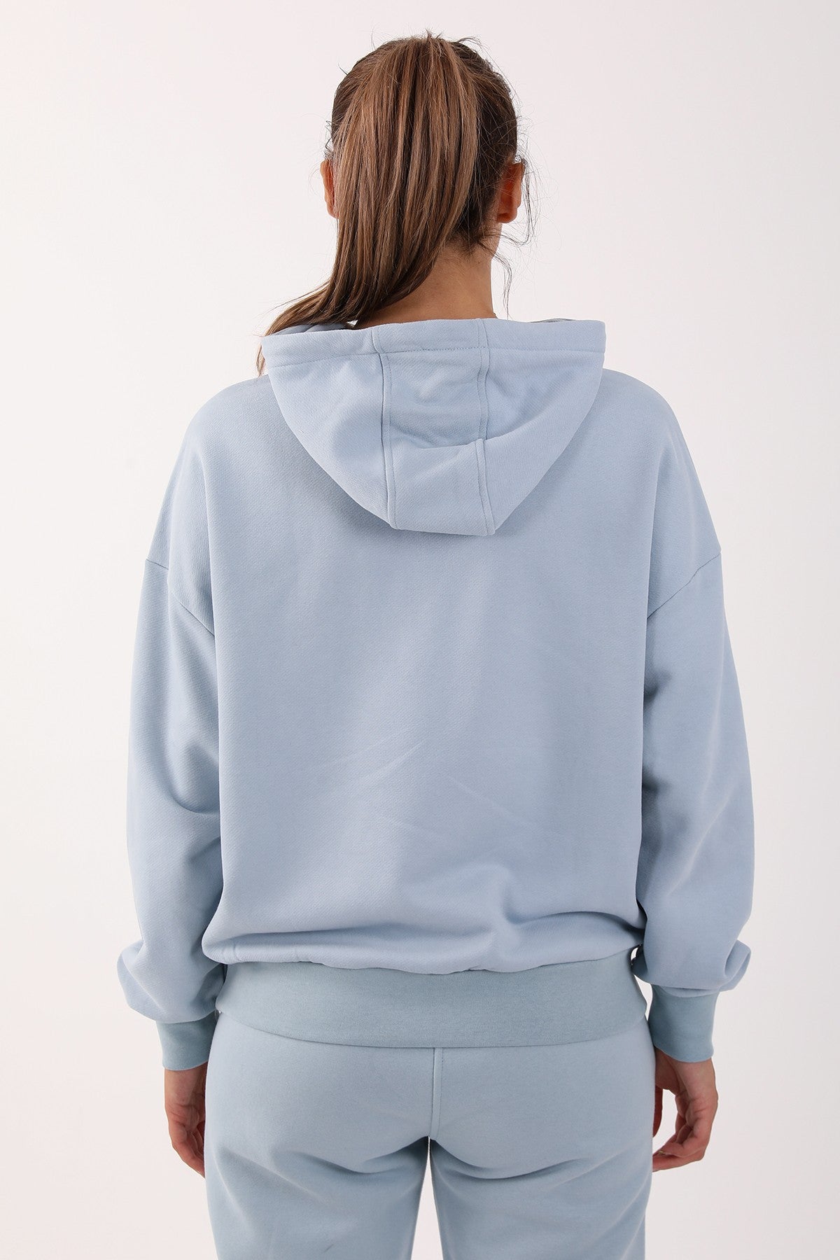 Oversize Kadın Kapüşonlu Açık Mavi Sweatshirt