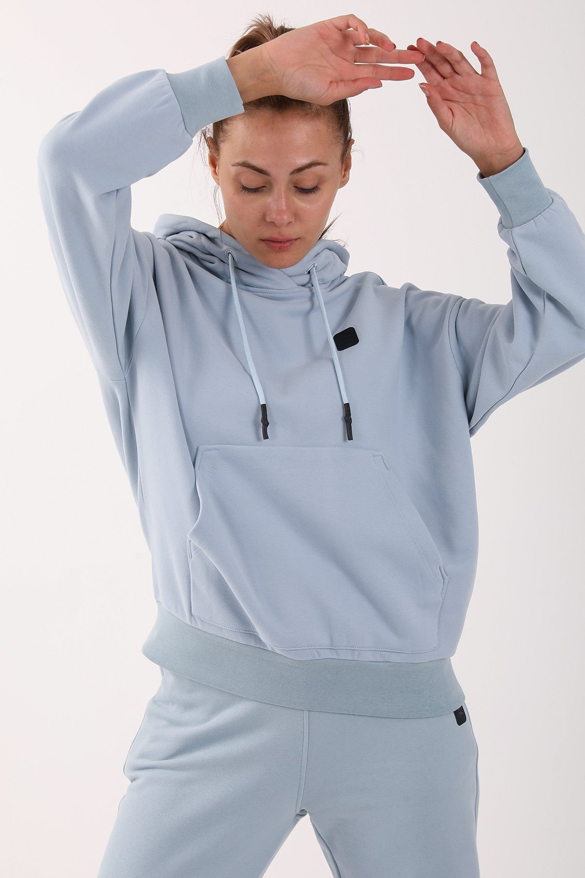 Oversize Kadın Kapüşonlu Açık Mavi Sweatshirt
