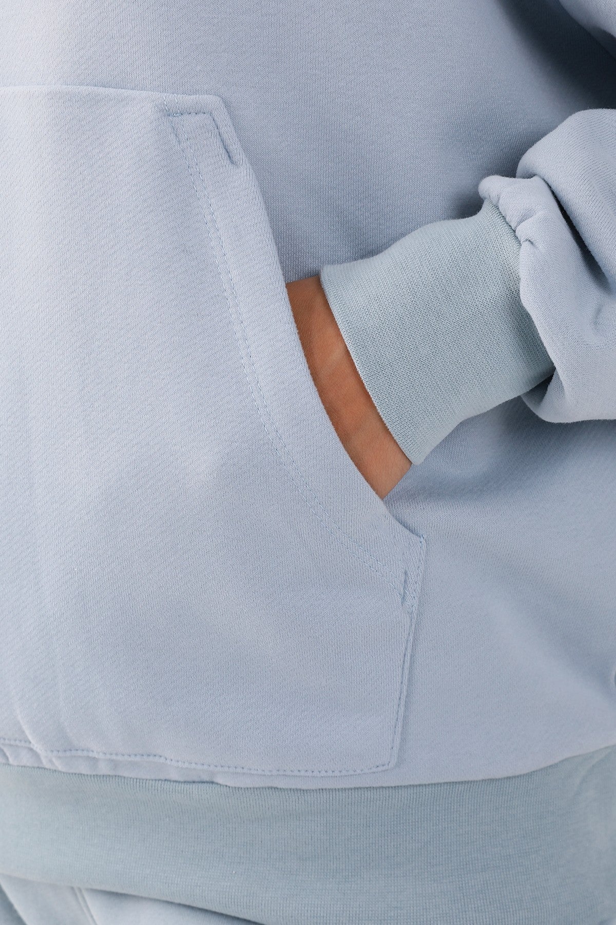 Oversize Kadın Kapüşonlu Açık Mavi Sweatshirt