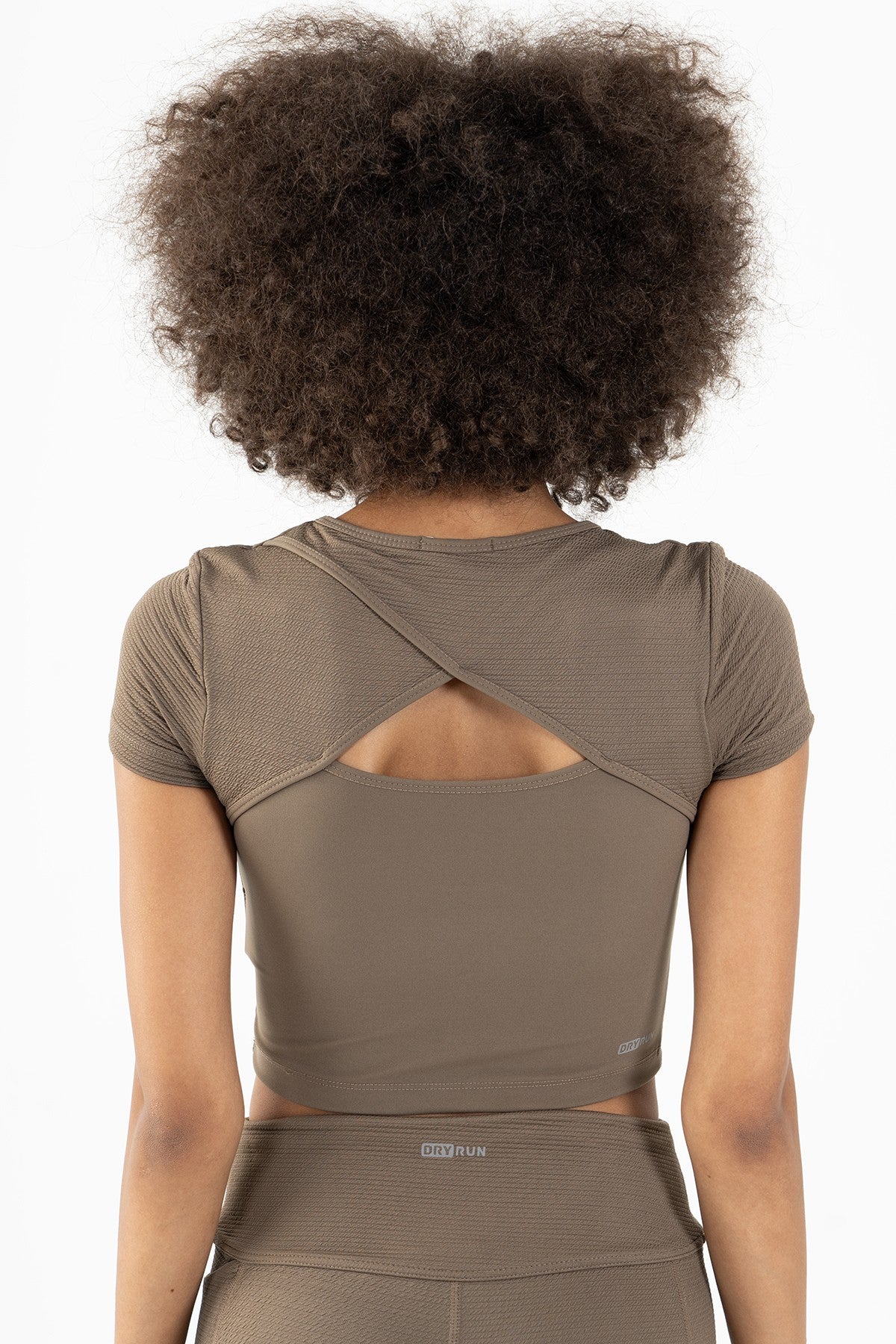 SlimFit Kadın Bisiklet Yaka Kahverengi Crop Top
