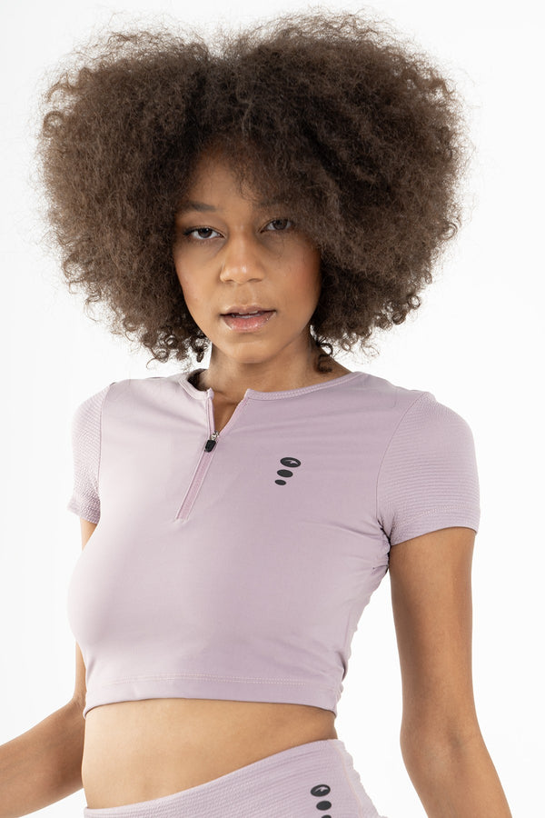 SlimFit Kadın Bisiklet Yaka Lila Crop Top