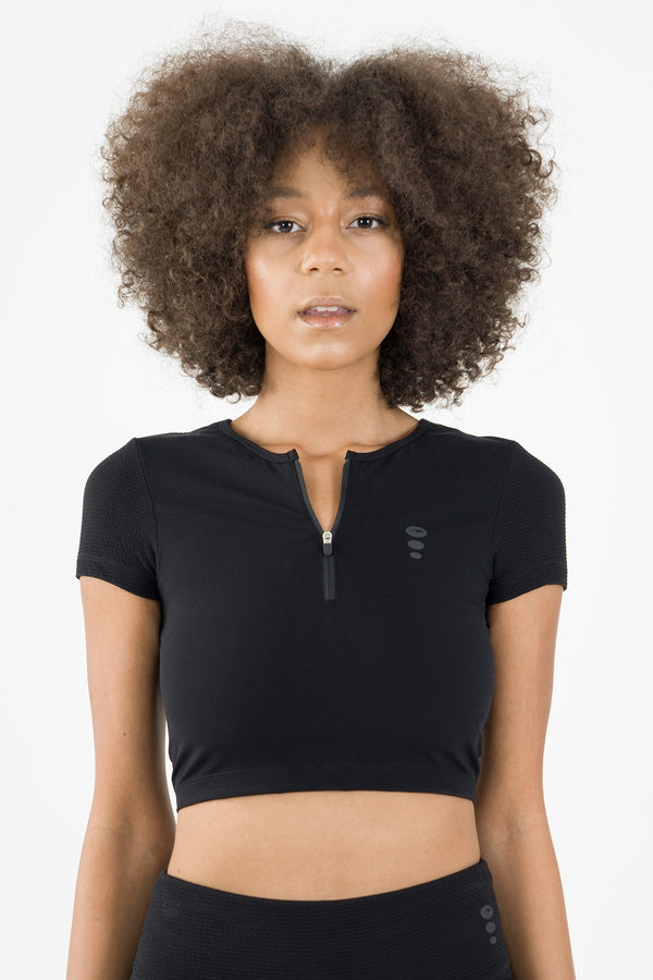 SlimFit Kadın Bisiklet Yaka Siyah Crop Top