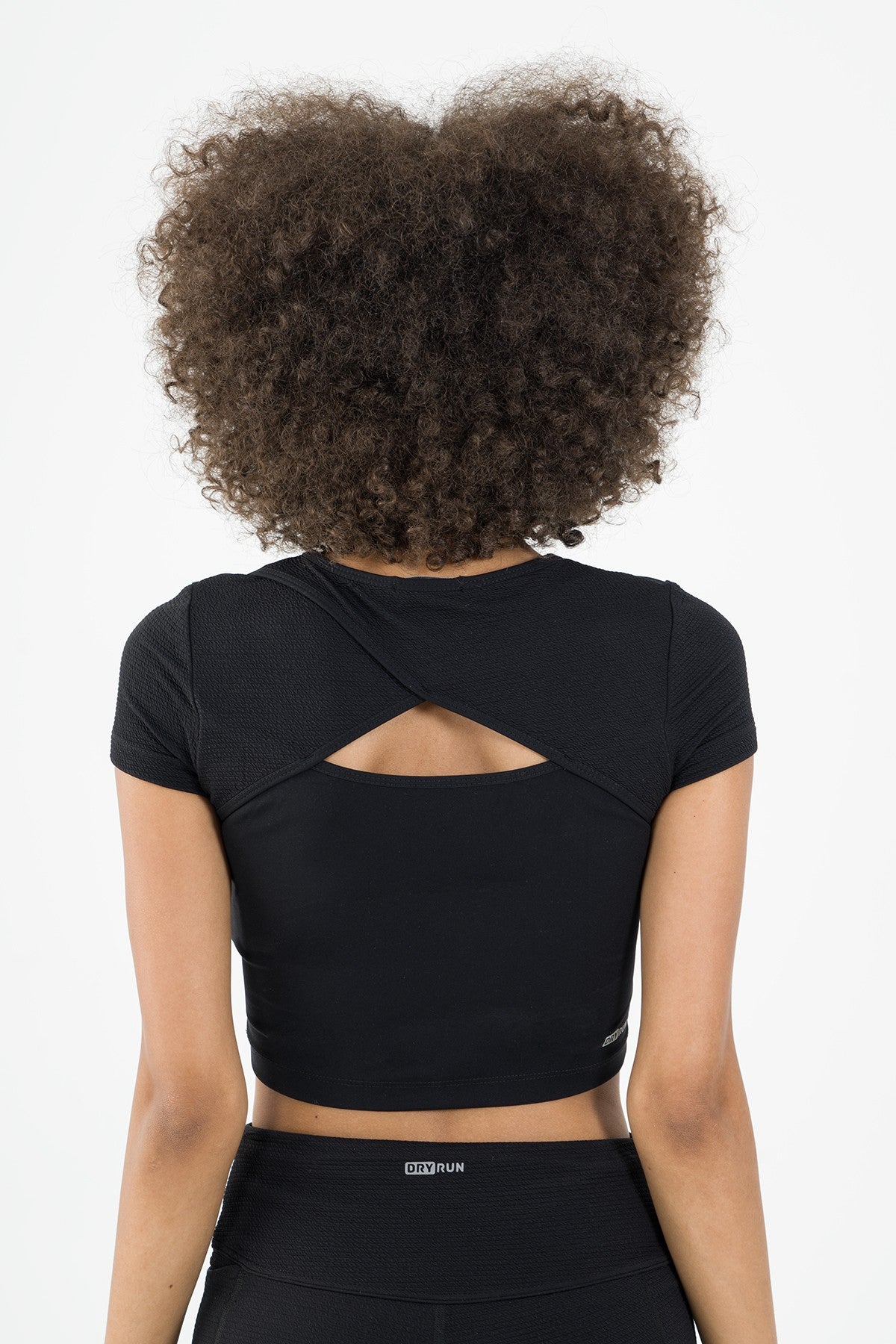 SlimFit Kadın Bisiklet Yaka Siyah Crop Top