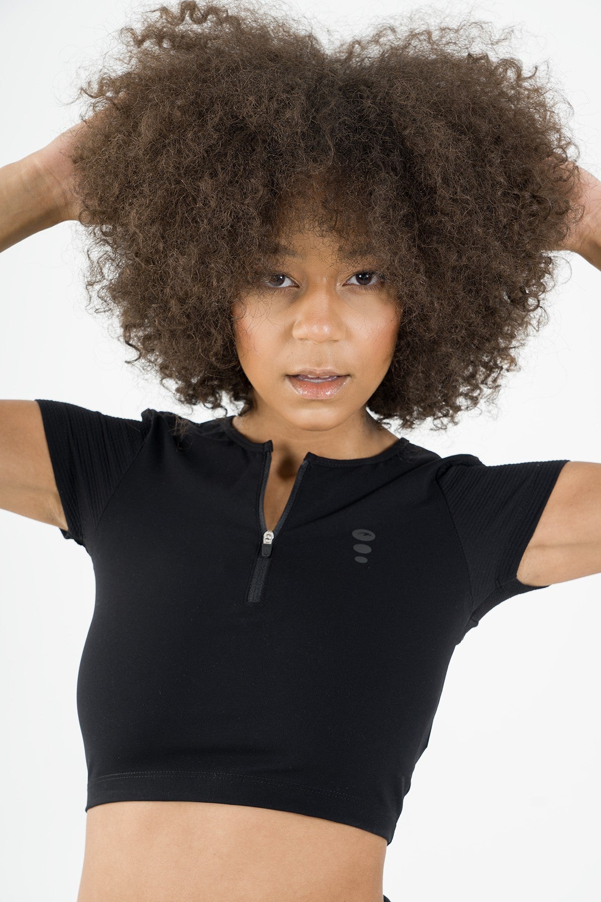 SlimFit Kadın Bisiklet Yaka Siyah Crop Top