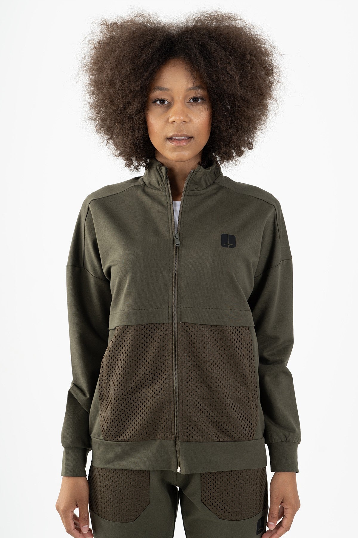 Comfort Kadın Dik Yaka Haki Tracktop
