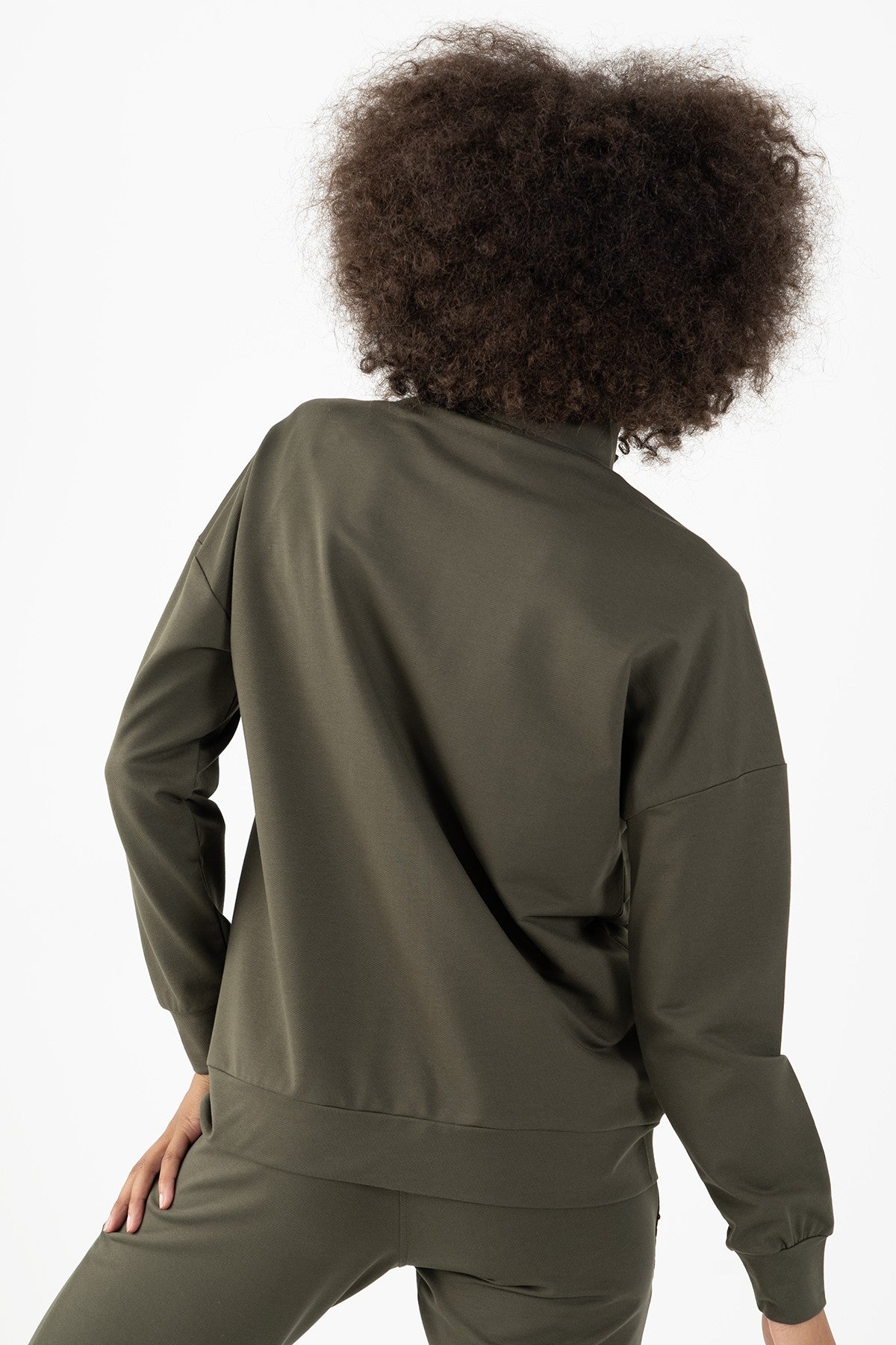 Comfort Kadın Dik Yaka Haki Tracktop