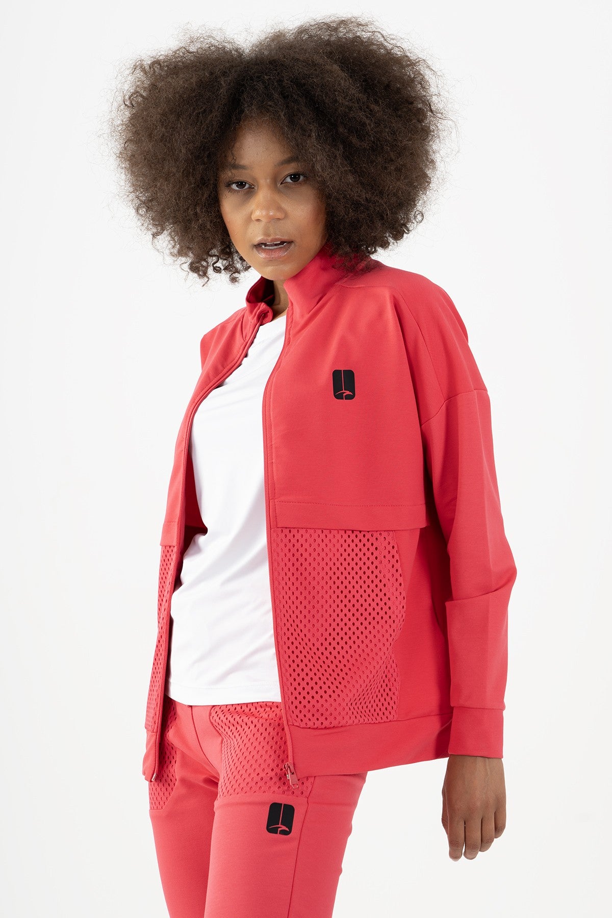Comfort Kadın Dik Yaka Pembe Tracktop
