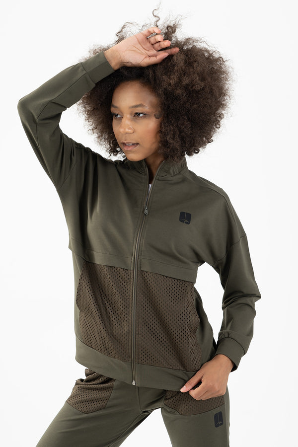 Comfort Kadın Dik Yaka Haki Tracktop