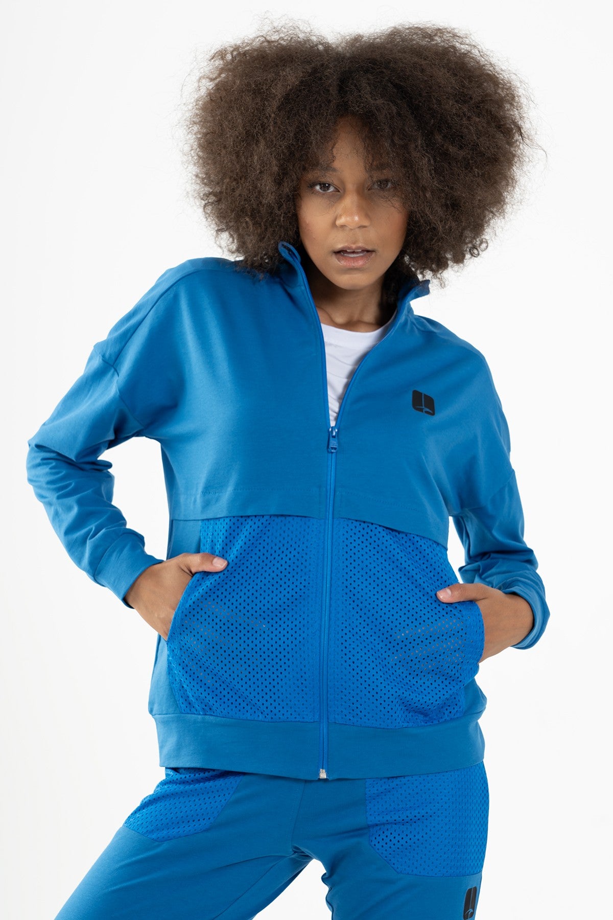 Comfort Kadın Dik Yaka Saks Mavi Tracktop