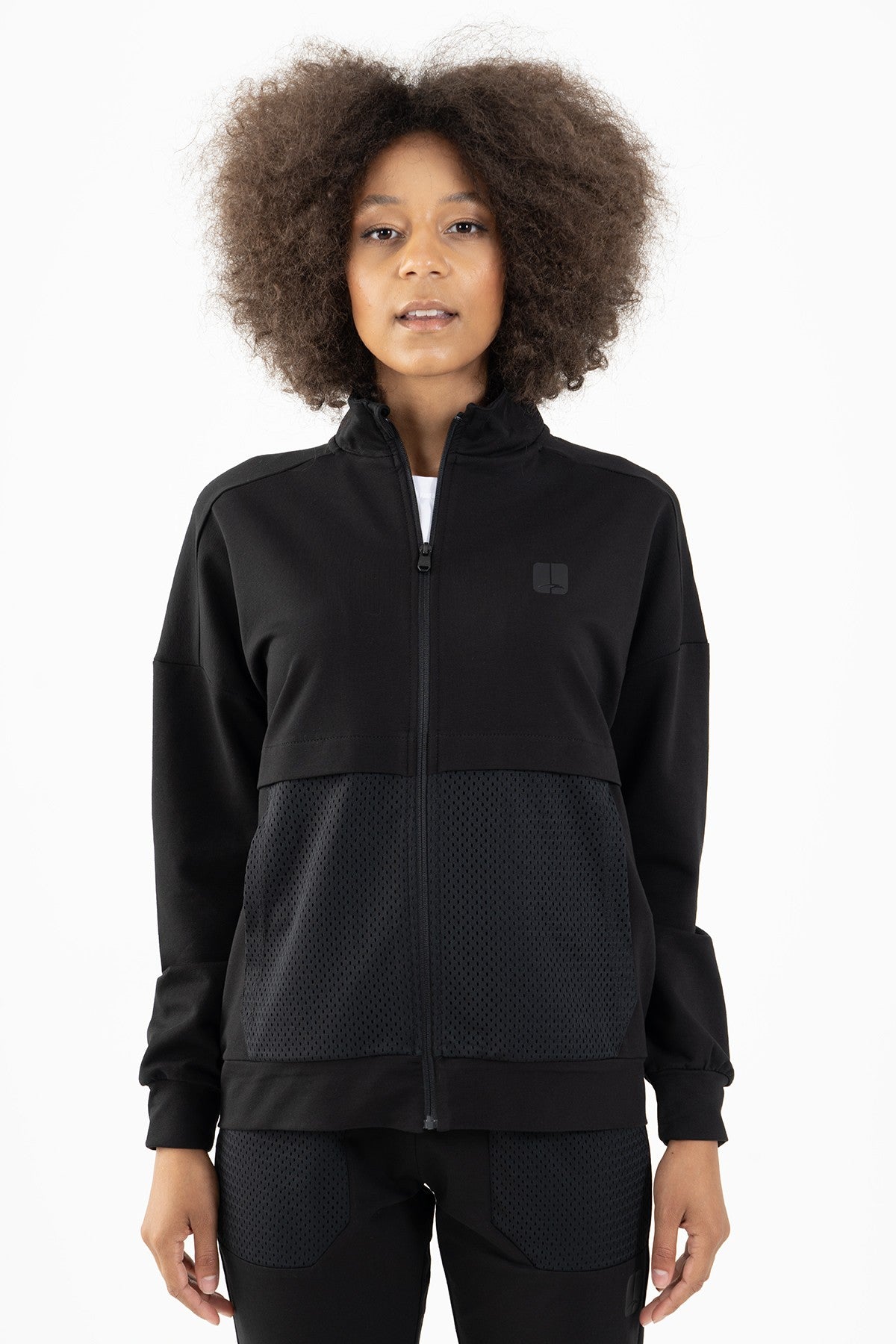 Comfort Kadın Dik Yaka Siyah Tracktop