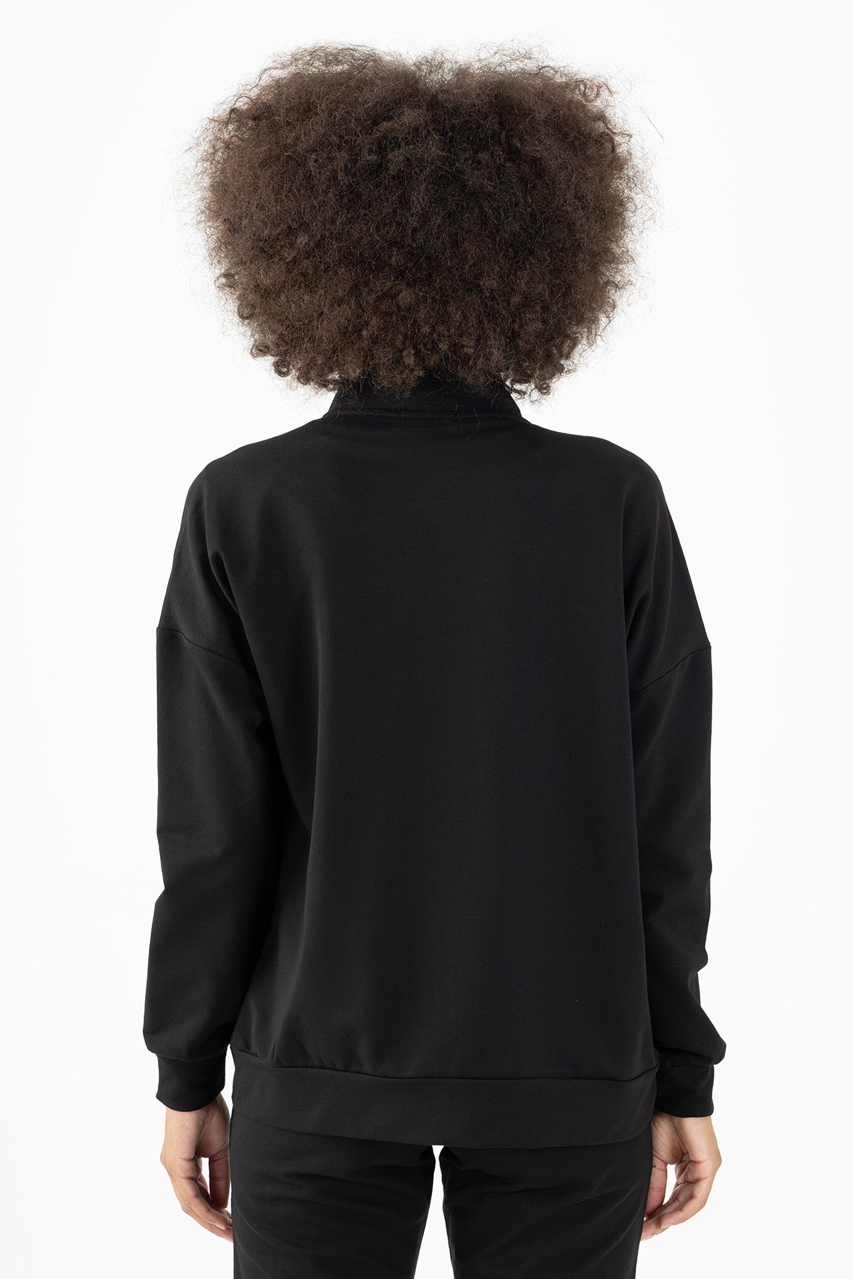 Comfort Kadın Dik Yaka Siyah Tracktop
