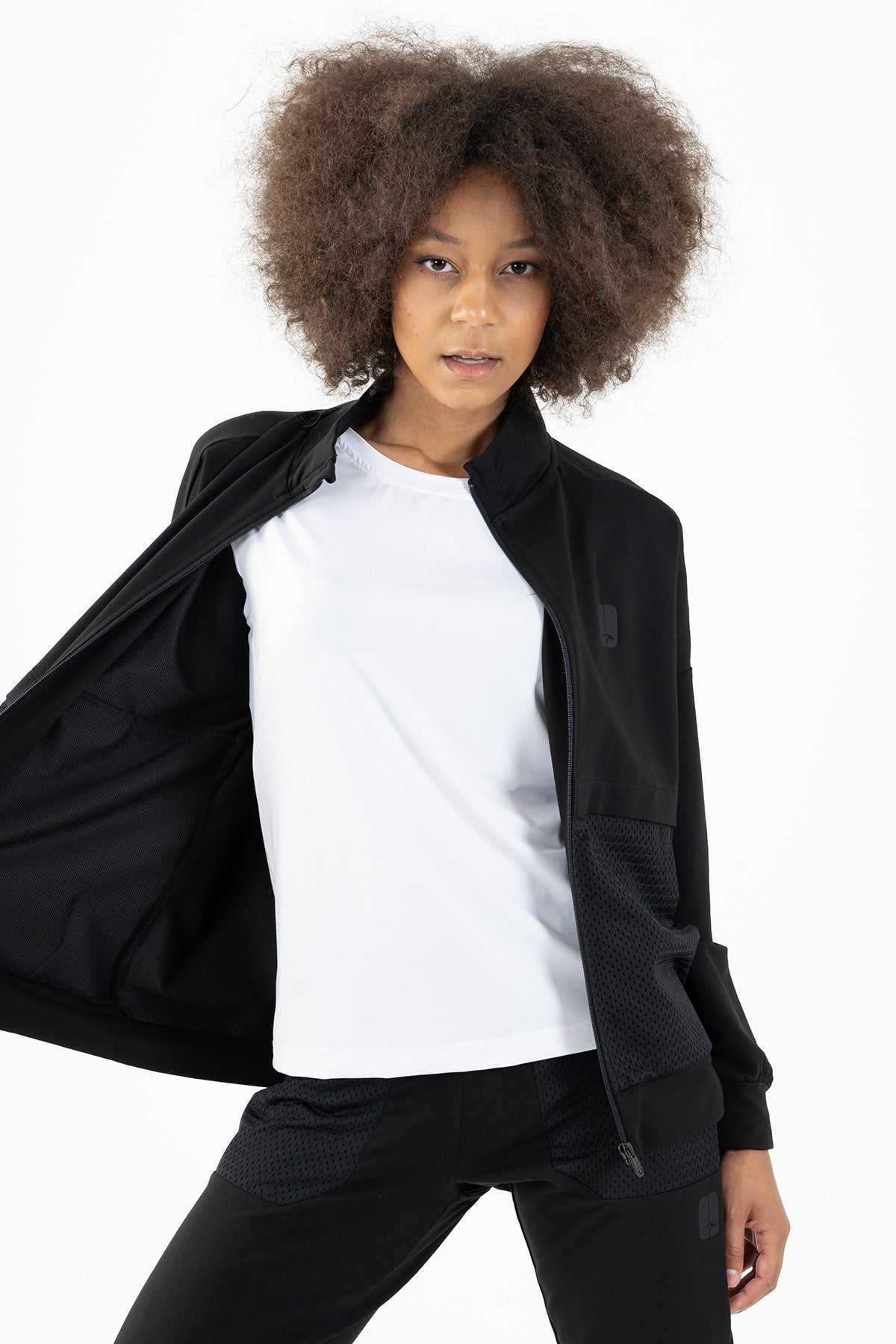 Comfort Kadın Dik Yaka Siyah Tracktop