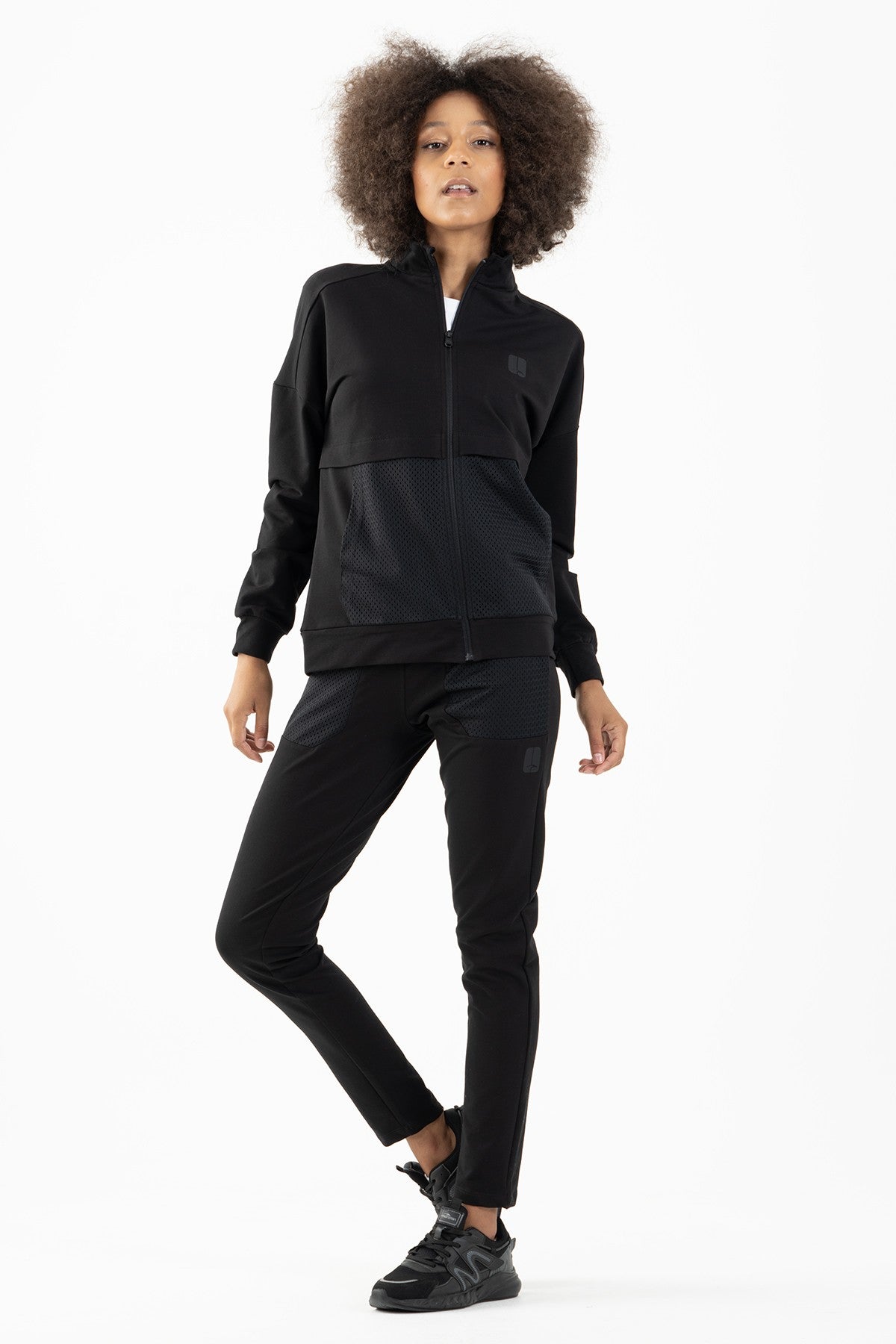 Comfort Kadın Dik Yaka Siyah Tracktop