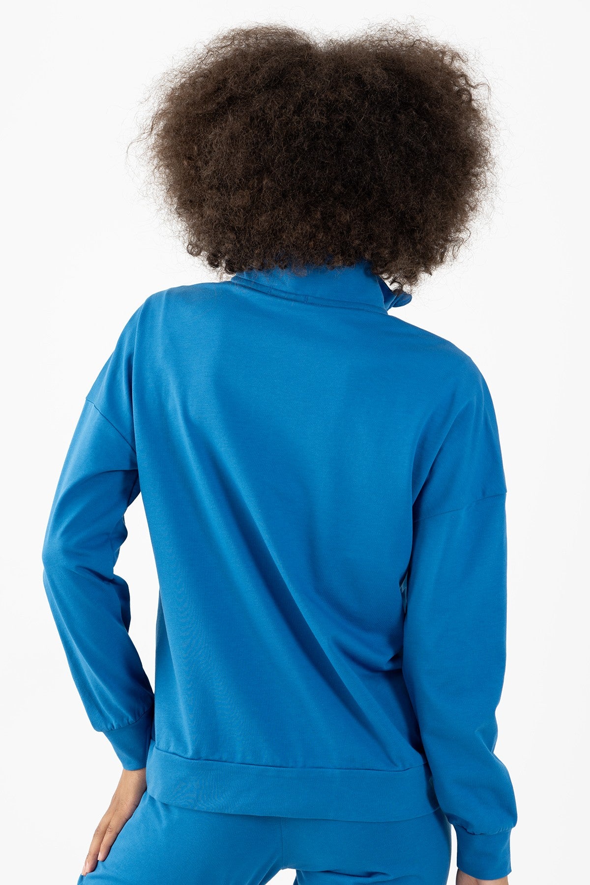 Comfort Kadın Dik Yaka Saks Mavi Tracktop