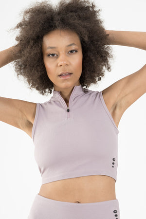 SlimFit Kadın Balıkçı Yaka Lila Crop Top
