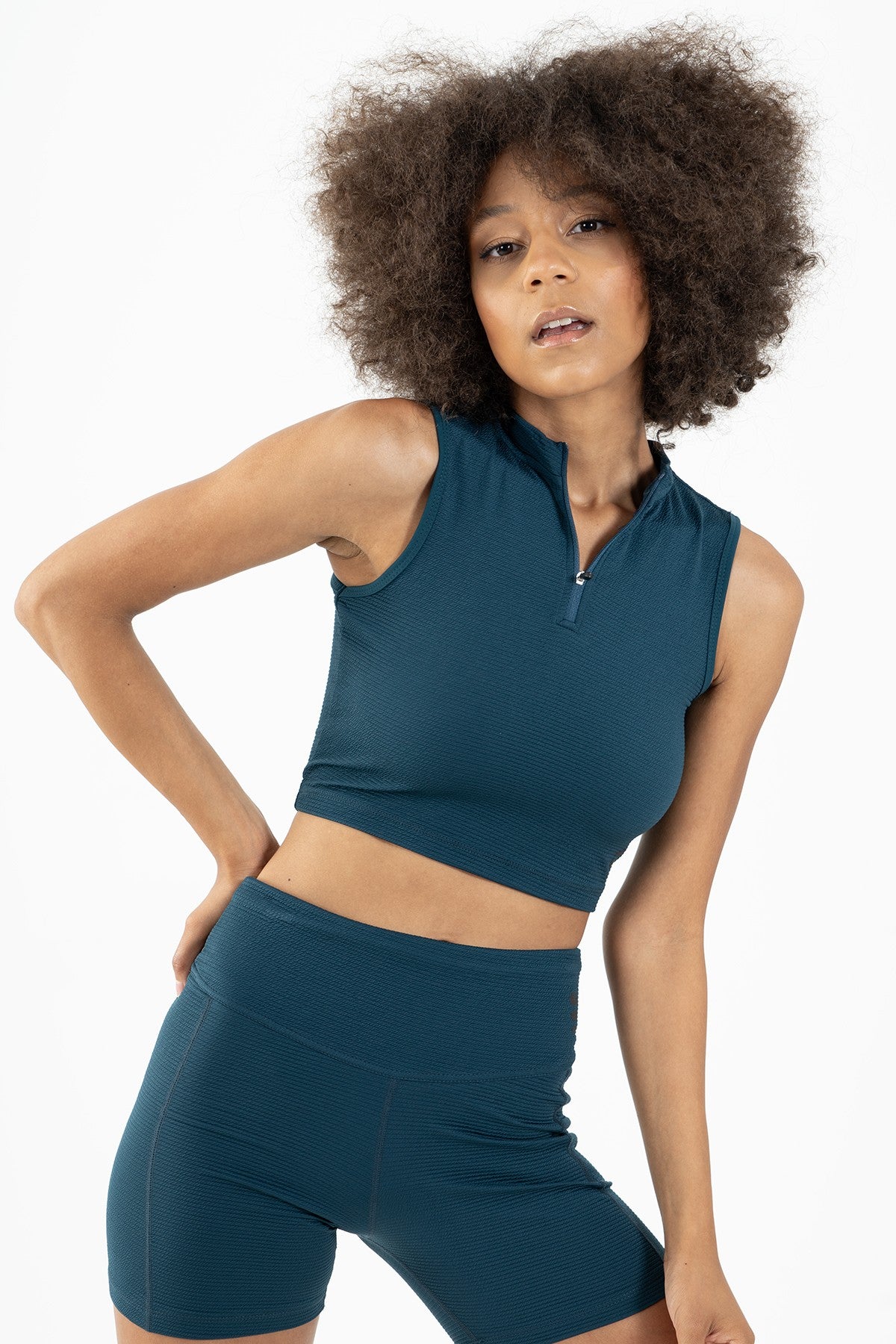 SlimFit Kadın Balıkçı Yaka Turkuaz Crop Top