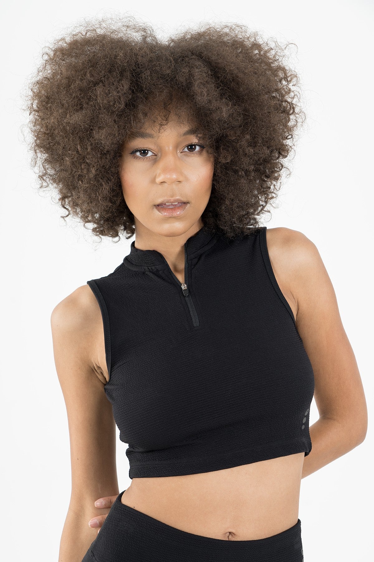 SlimFit Kadın Balıkçı Yaka Siyah Crop Top