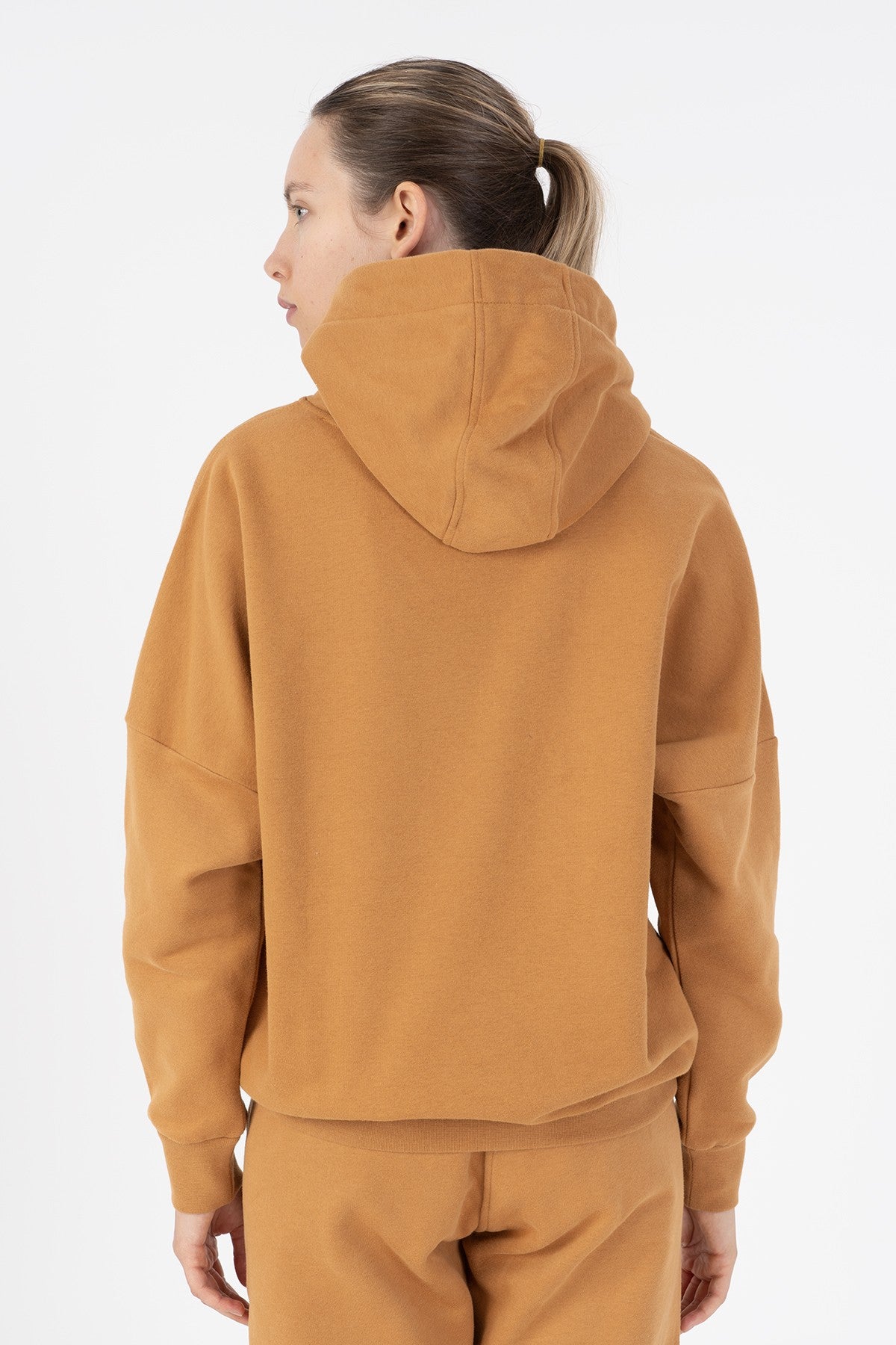 Oversize Kadın Kapüşonlu Karamel Sweatshirt