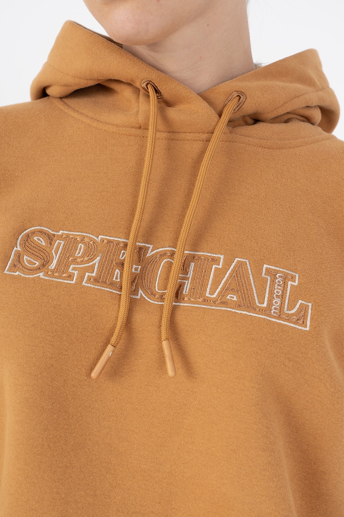 Oversize Kadın Kapüşonlu Karamel Sweatshirt