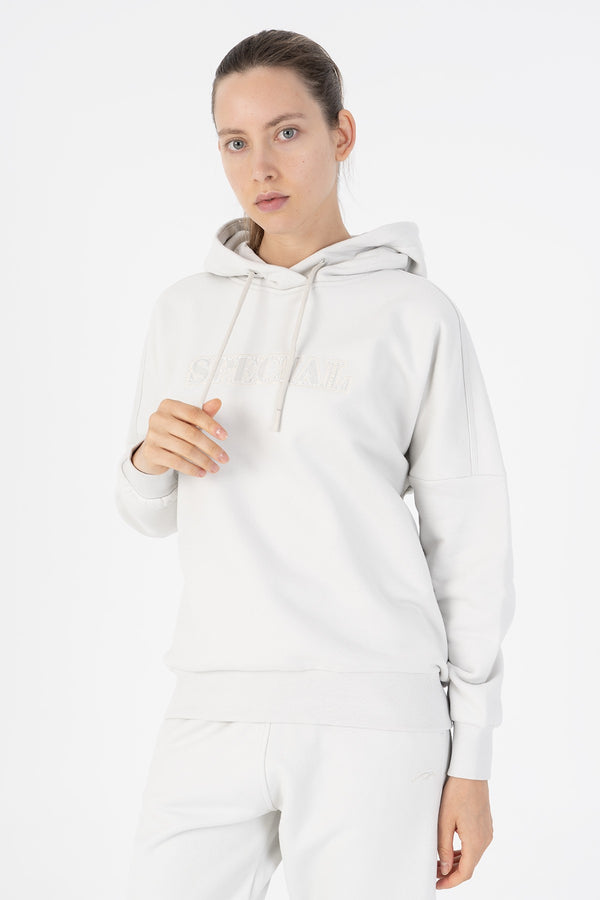 Oversize Kadın Kapüşonlu Gri Sweatshirt