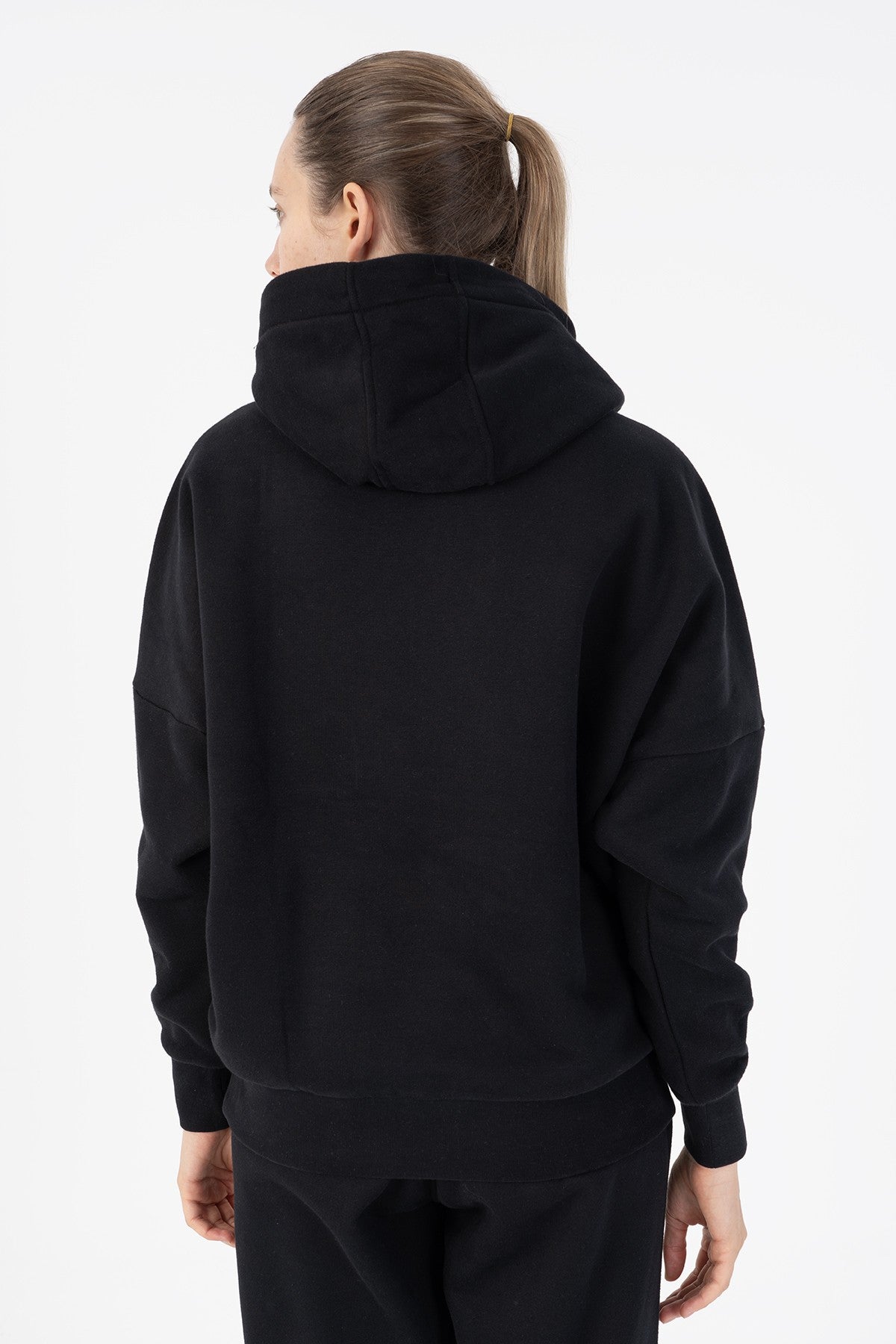 Oversize Kadın Kapüşonlu Siyah Sweatshirt