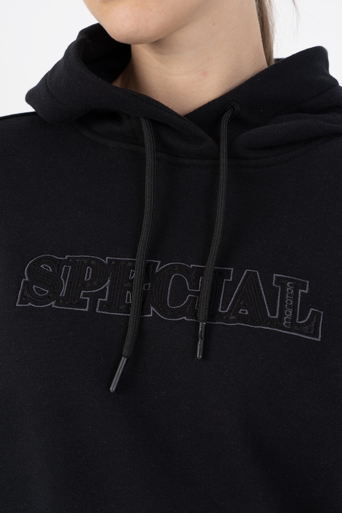 Oversize Kadın Kapüşonlu Siyah Sweatshirt