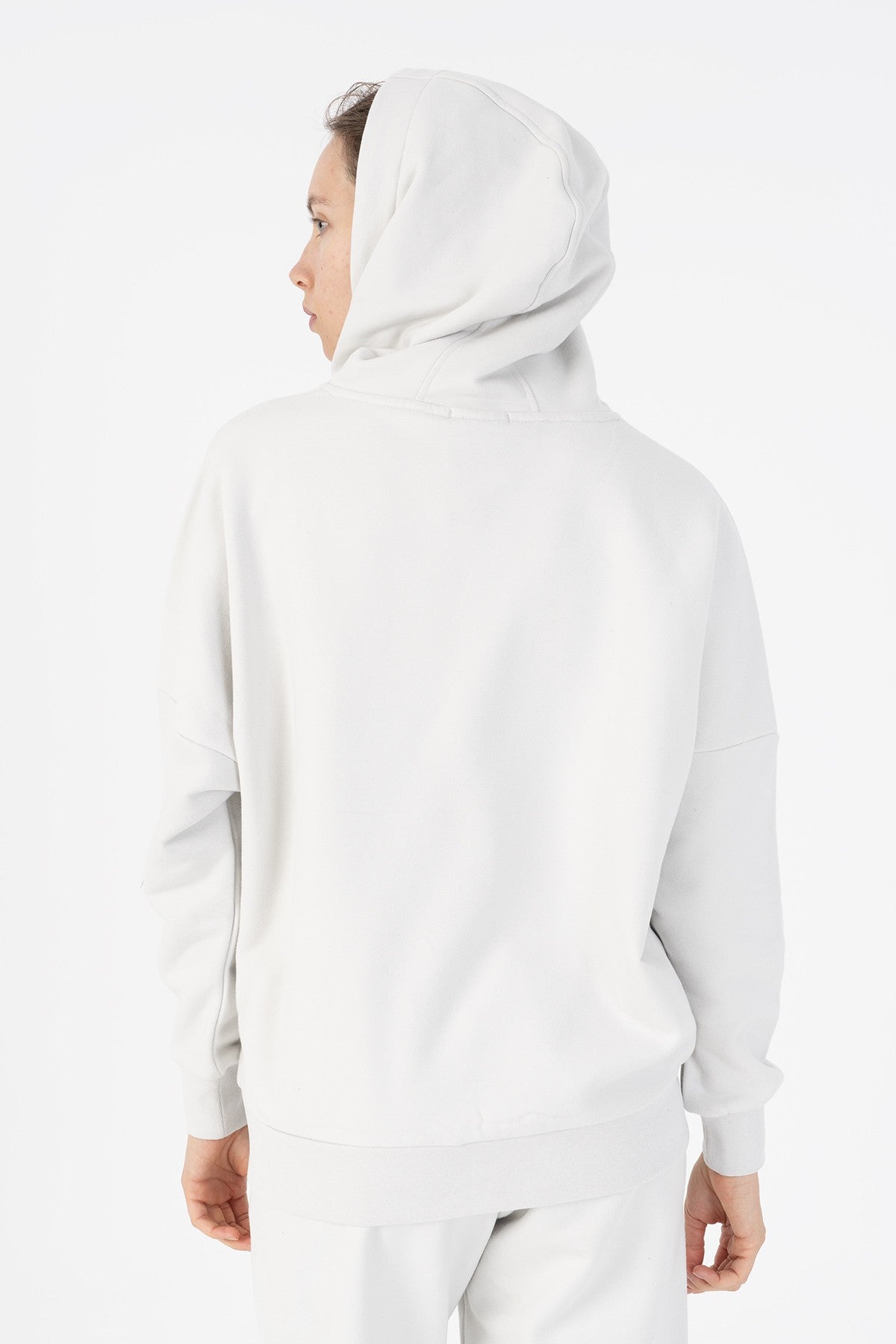 Oversize Kadın Kapüşonlu Gri Sweatshirt
