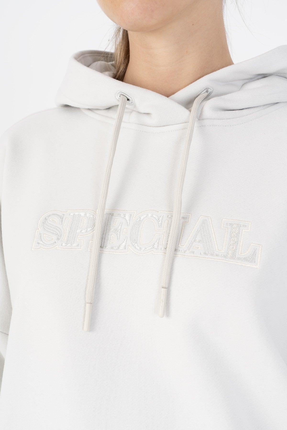 Oversize Kadın Kapüşonlu Gri Sweatshirt