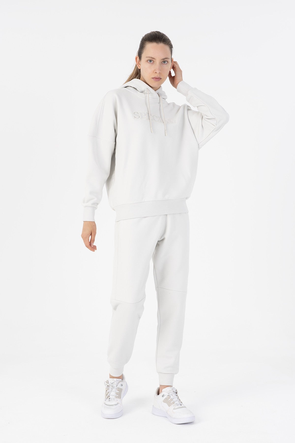 Oversize Kadın Kapüşonlu Gri Sweatshirt