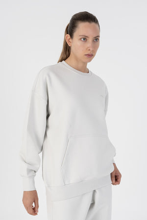 Oversize Kadın Bisiklet Yaka Gri Sweatshirt