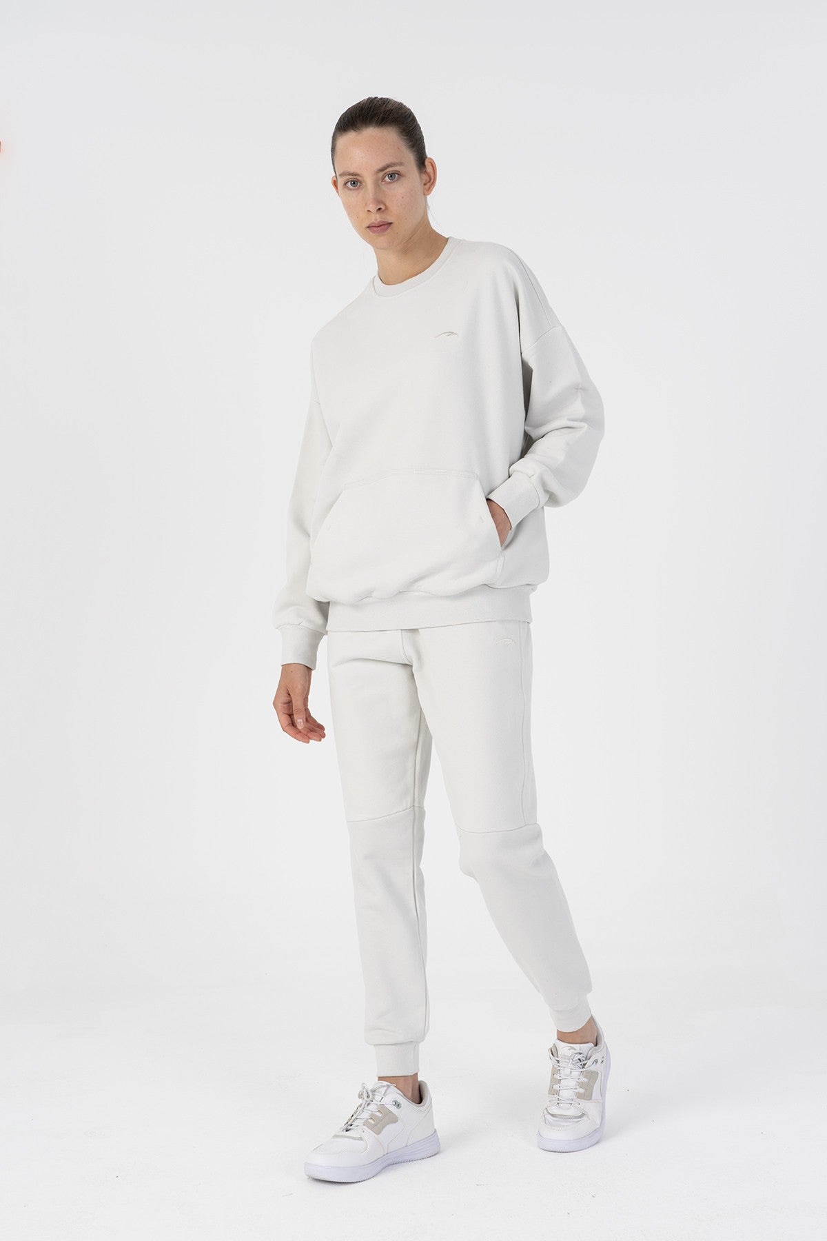 Oversize Kadın Bisiklet Yaka Gri Sweatshirt