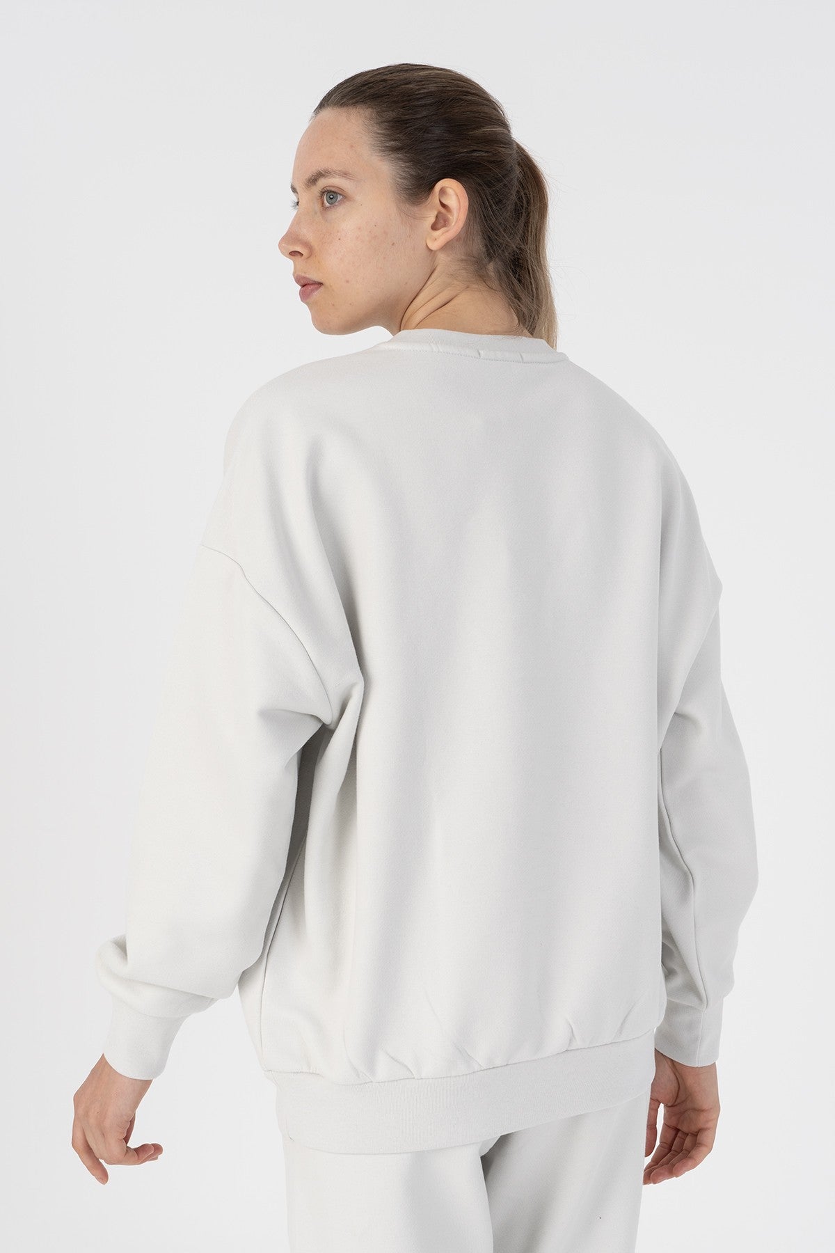 Oversize Kadın Bisiklet Yaka Gri Sweatshirt