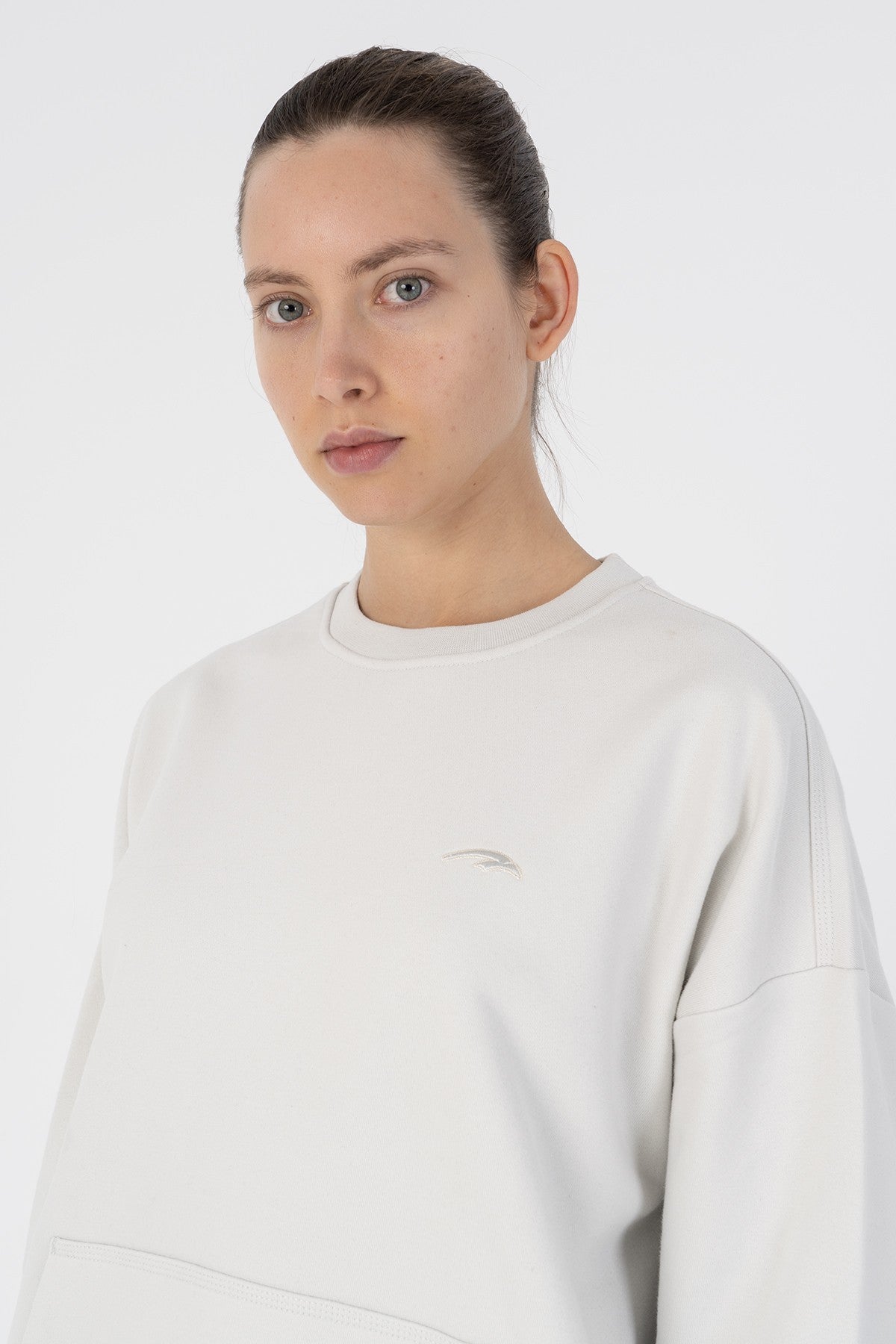 Oversize Kadın Bisiklet Yaka Gri Sweatshirt