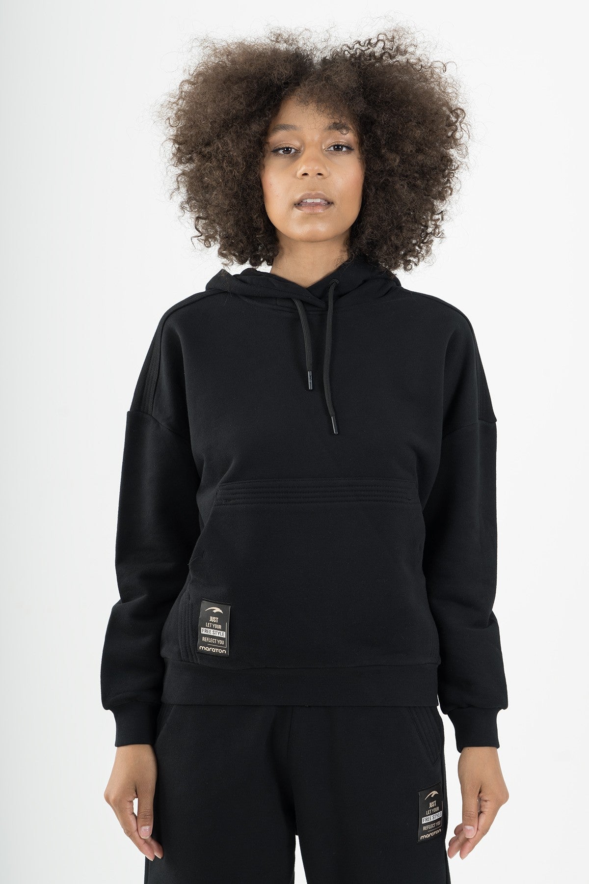 Comfort Kadın Kapüşonlu Siyah Sweatshirt