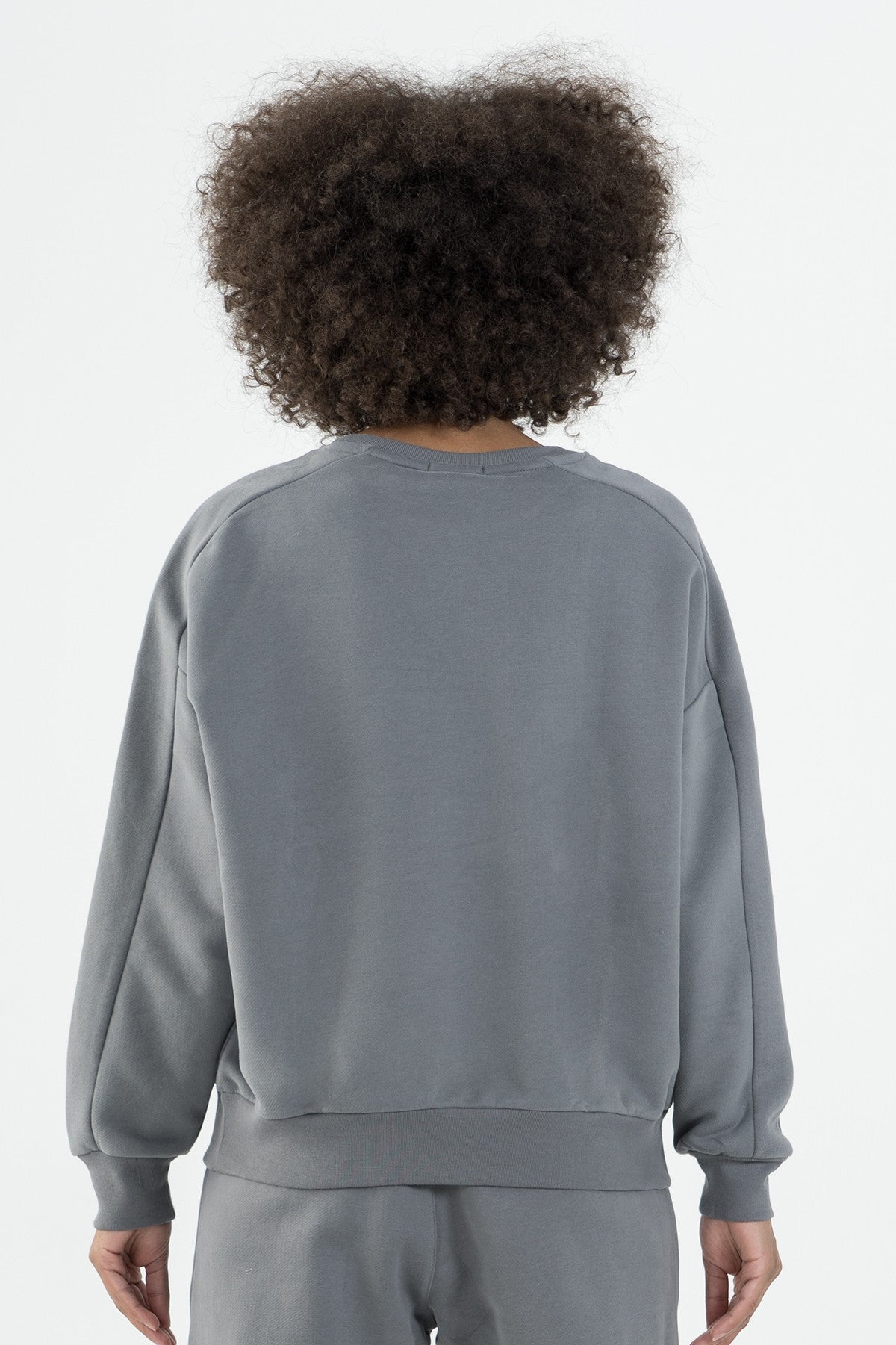 Oversize Kadın Kapüşonlu Antrasit Sweatshirt