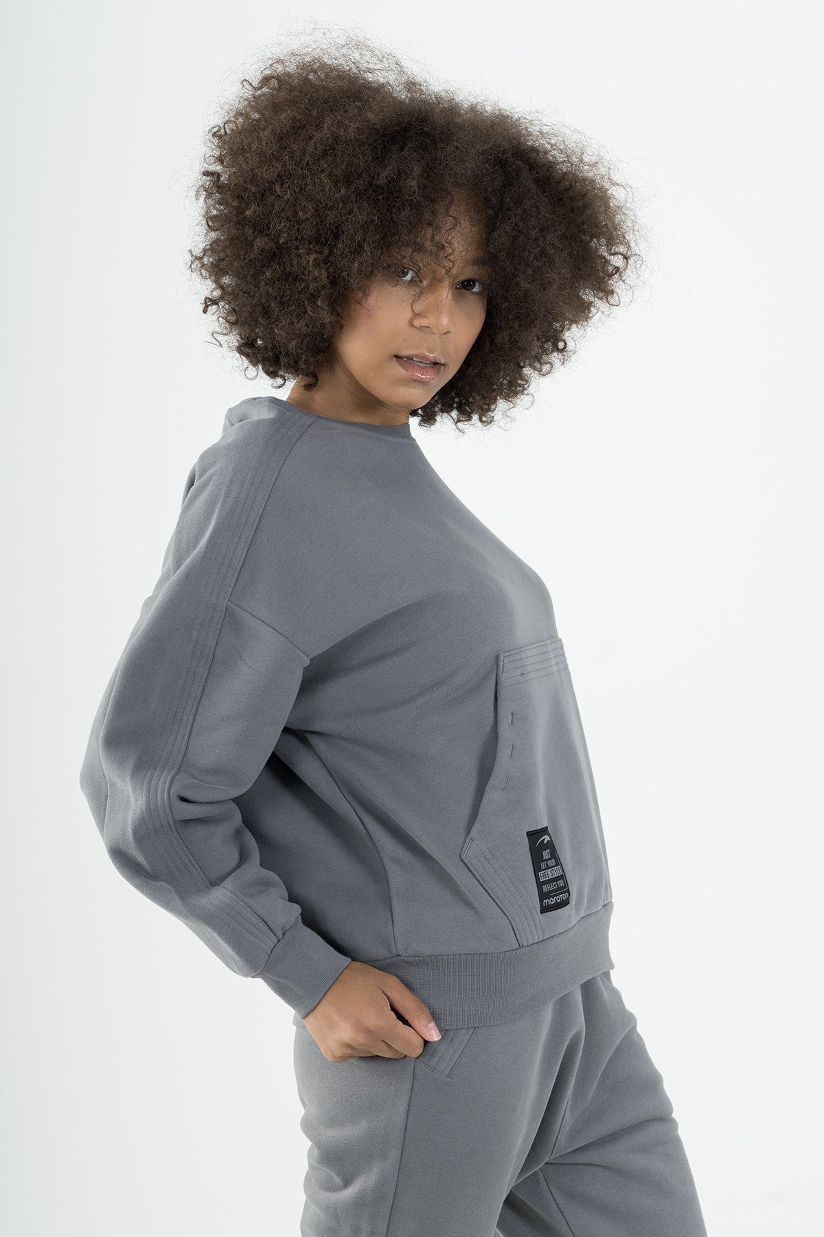 Oversize Kadın Kapüşonlu Antrasit Sweatshirt