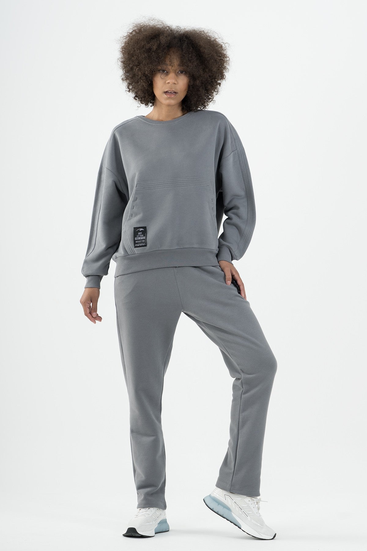 Oversize Kadın Kapüşonlu Antrasit Sweatshirt